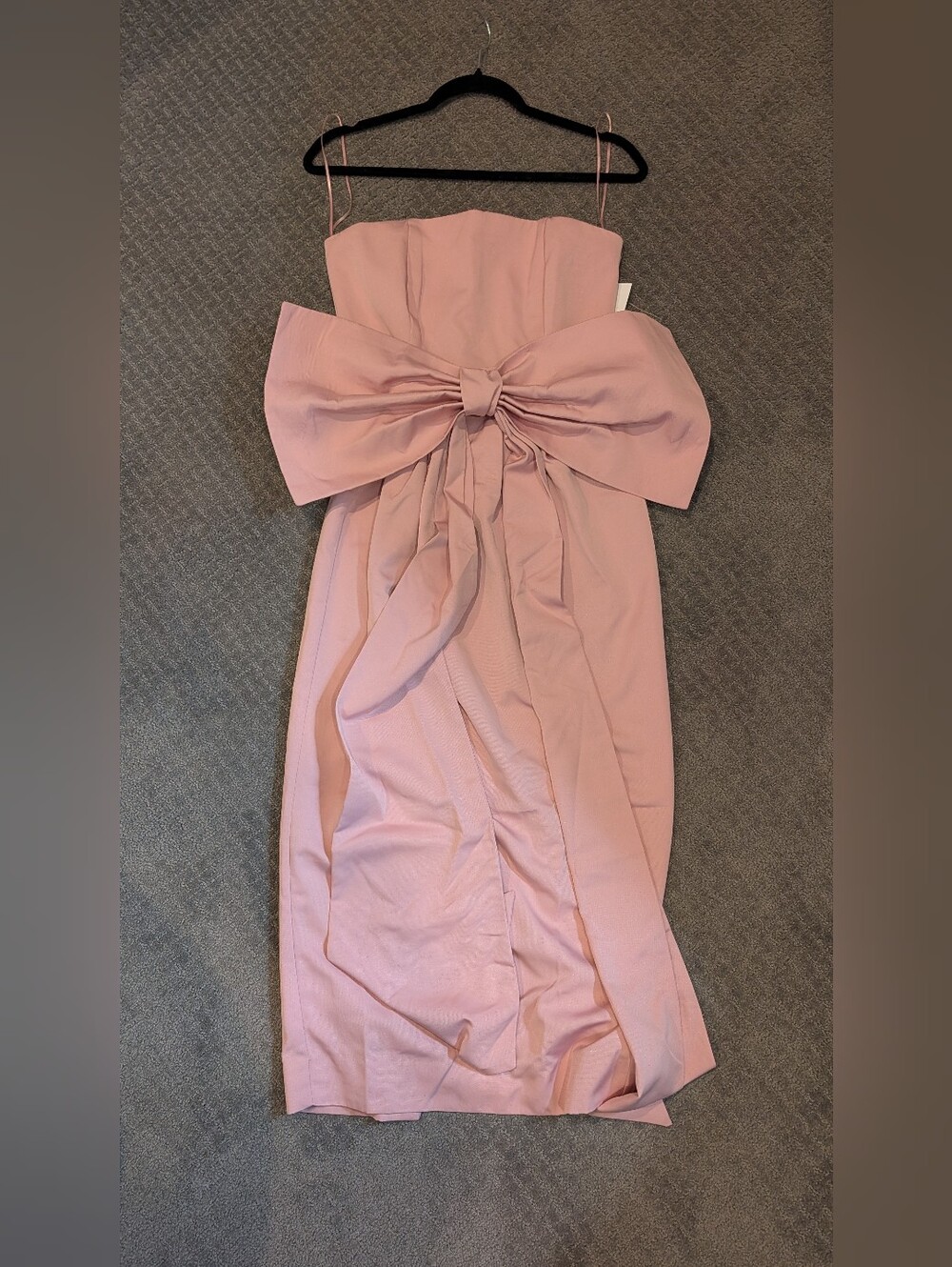 Mestiza Strapless Dusty Pink Midi Dress with Removable Statement Bow